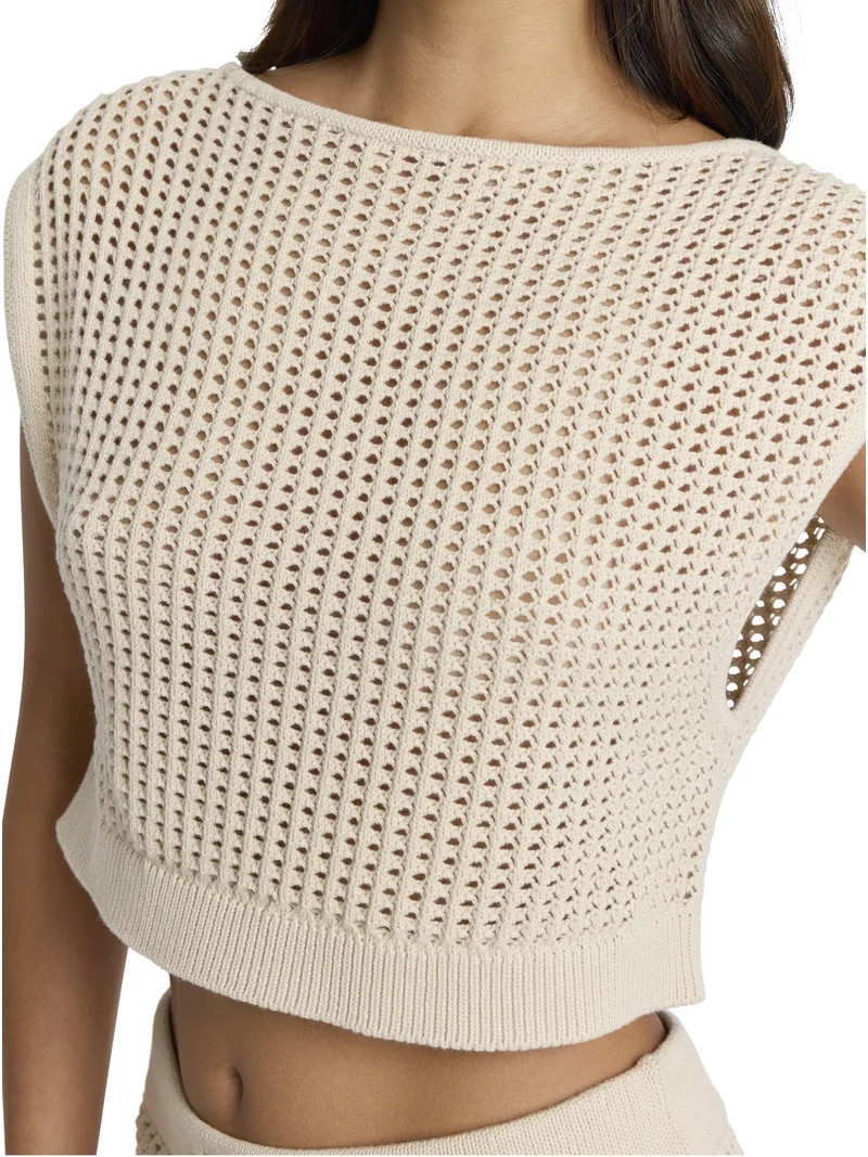 Mills by Millie Bobby Brown Women's Boxy Crochet Sweater Top, Sizes XXS-XXL | Walmart (US)