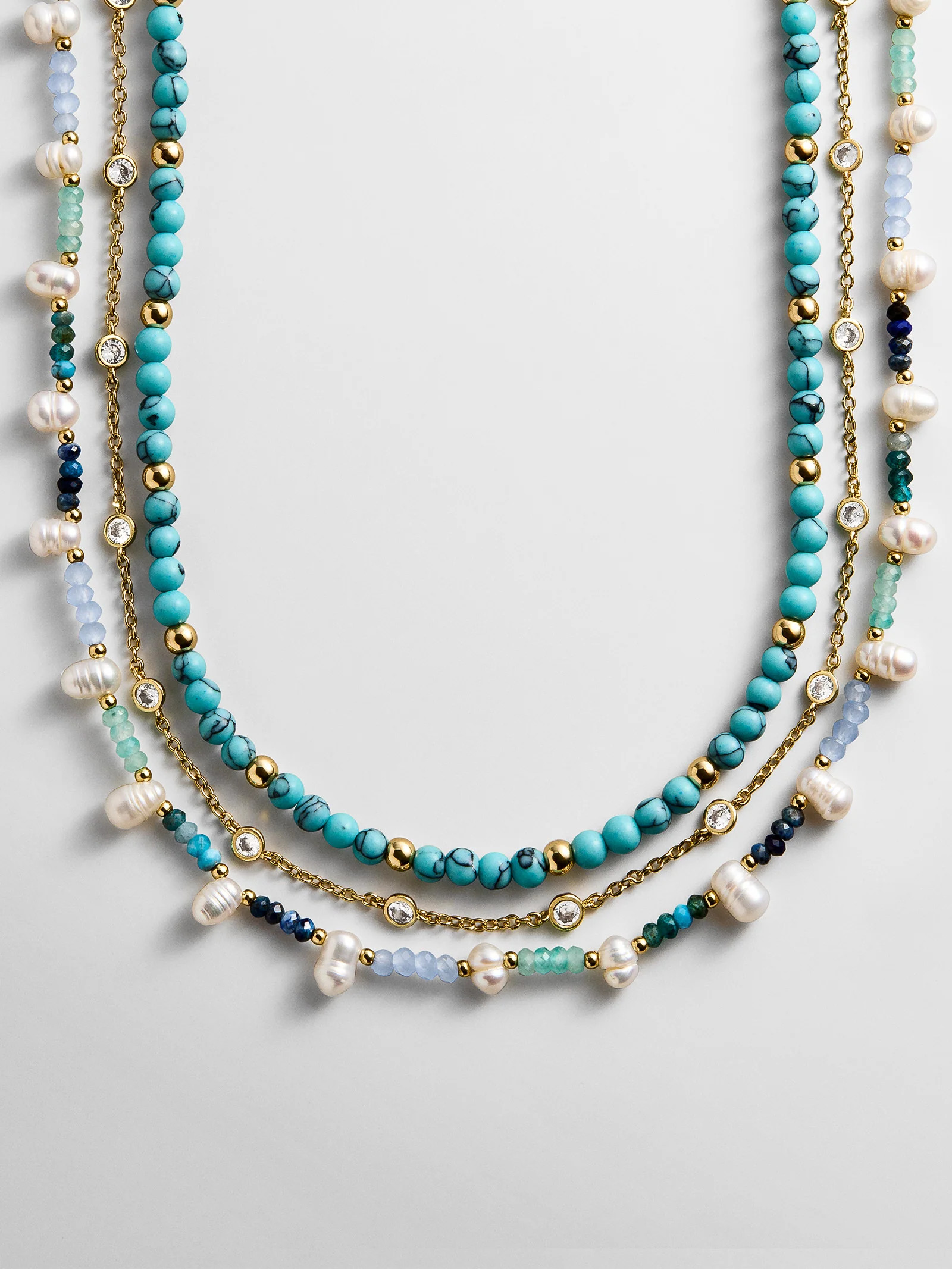 Rowan Semi-Precious Layered Necklace - Gold/Blue | BaubleBar
