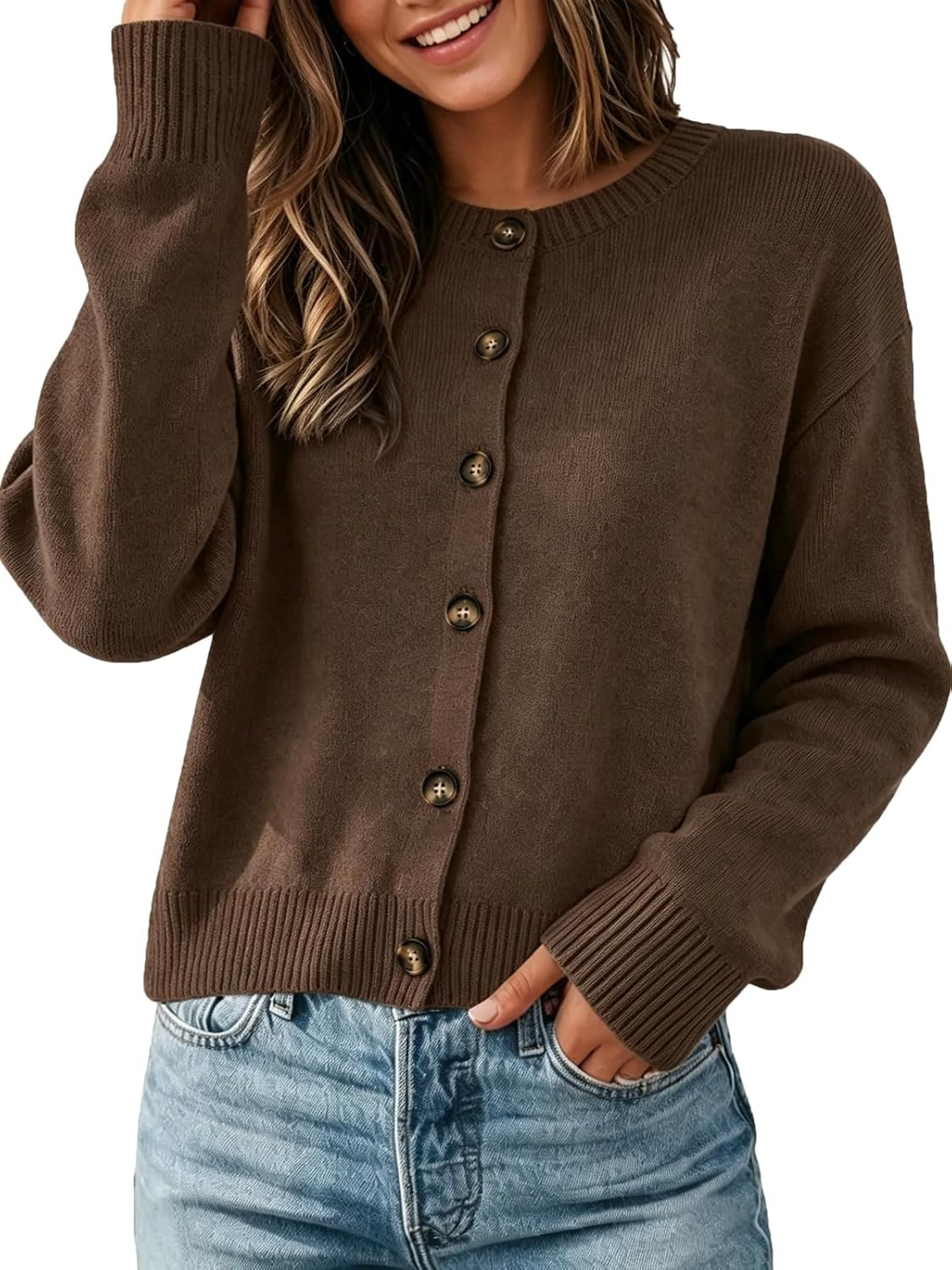 Womens Cropped Cardigan Sweaters Open Front Knitwear Fall Outfits | Amazon (US)