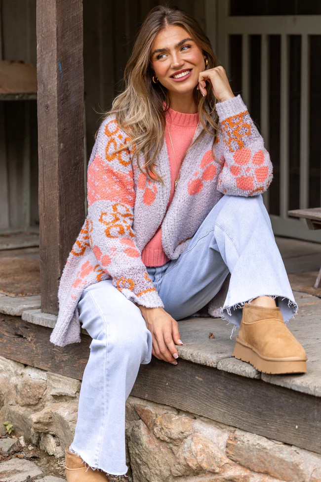 Cindy Boucle Purple Floral Print Cardigan FINAL SALE | Pink Lily