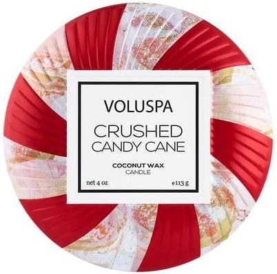 Voluspa Crushed Candy Cane, Mini Tin Candle, 4 oz, 25 Hour Burn Time, Coconut Wax for Clean Burni... | Amazon (US)