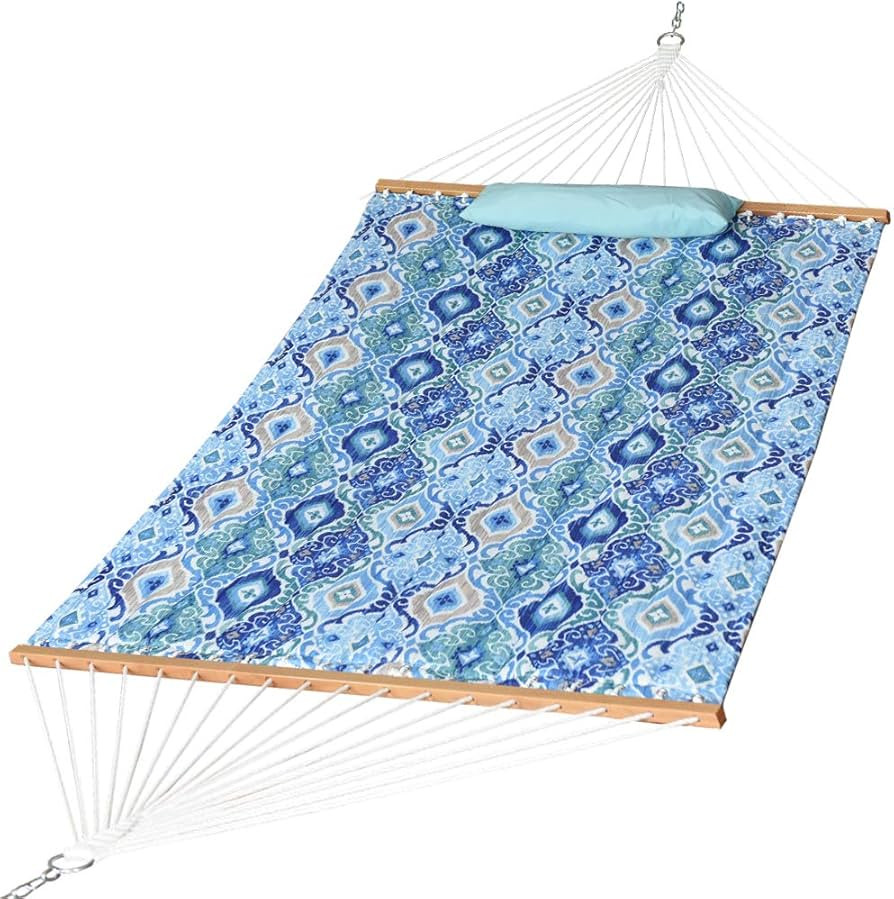 Prime Garden Double Quilted Fabric Hammock with Pillow, Hardwood Spreader Bars, Heavy Duty 450-Po... | Amazon (US)