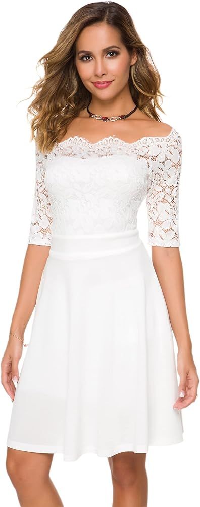 Atnlewhi Womens Vintage Lace Floral Off Shoulder Elegant Swing Dresses A-line Mini Dress for Part... | Amazon (US)