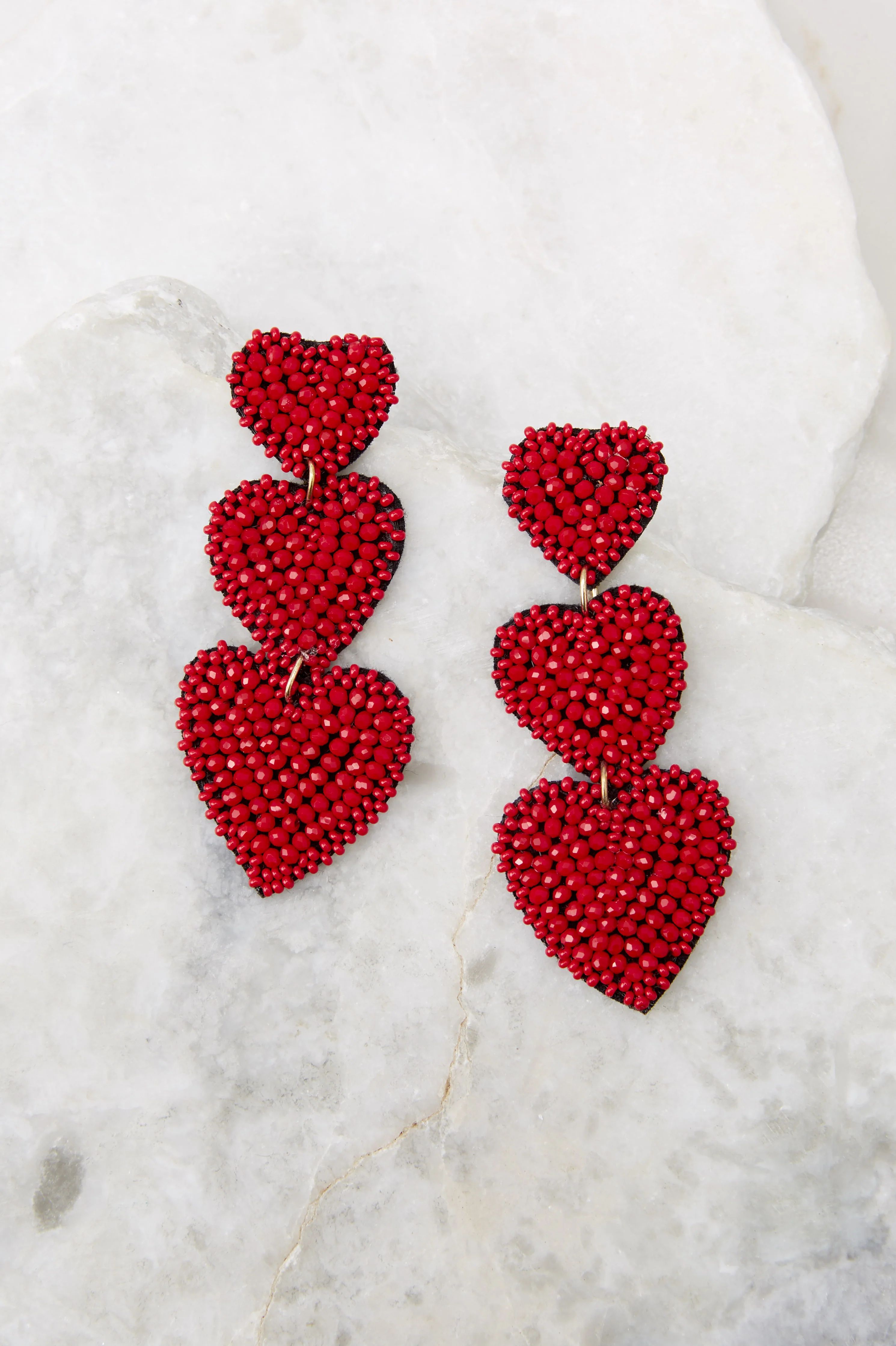 When Love Lasts Red Beaded Heart Earrings | Red Dress 