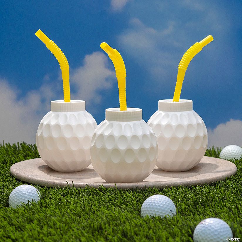 Golf Ball Molded BPA-Free Plastic Cups with Lids & Straws - 12 Ct. - Less Than Perfect | Oriental Trading Company