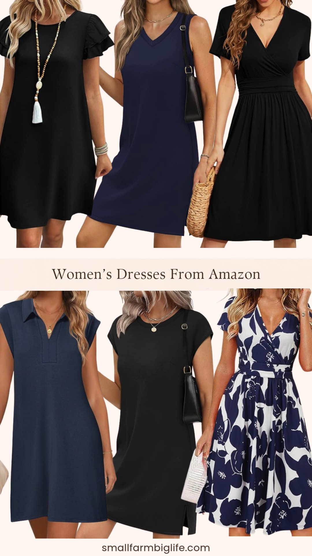 Easy spring and summer dresses from Amazon and every single one of these is so good right now 🌿🌸 A dark blue V neck casual beach dress, a navy blue short sleeve mini dress, a black knee length summer sundress, a black ruffle sleeve round neck loose swing sundress with pockets, a black V neck short sleeve casual dress, and a blue and white floral wrap V neck A-line midi dress with pockets. Such a beautiful mix of navy, black, and floral styles in this round up and all at amazing Amazon prices. Whether you need something for the beach, a casual day out, vacation, or just an easy everyday dress these are the ones worth adding to your wardrobe right now. Everything is linked! 🛒🌸 

 #LTKootd #LTKOver40 #LTKTravel