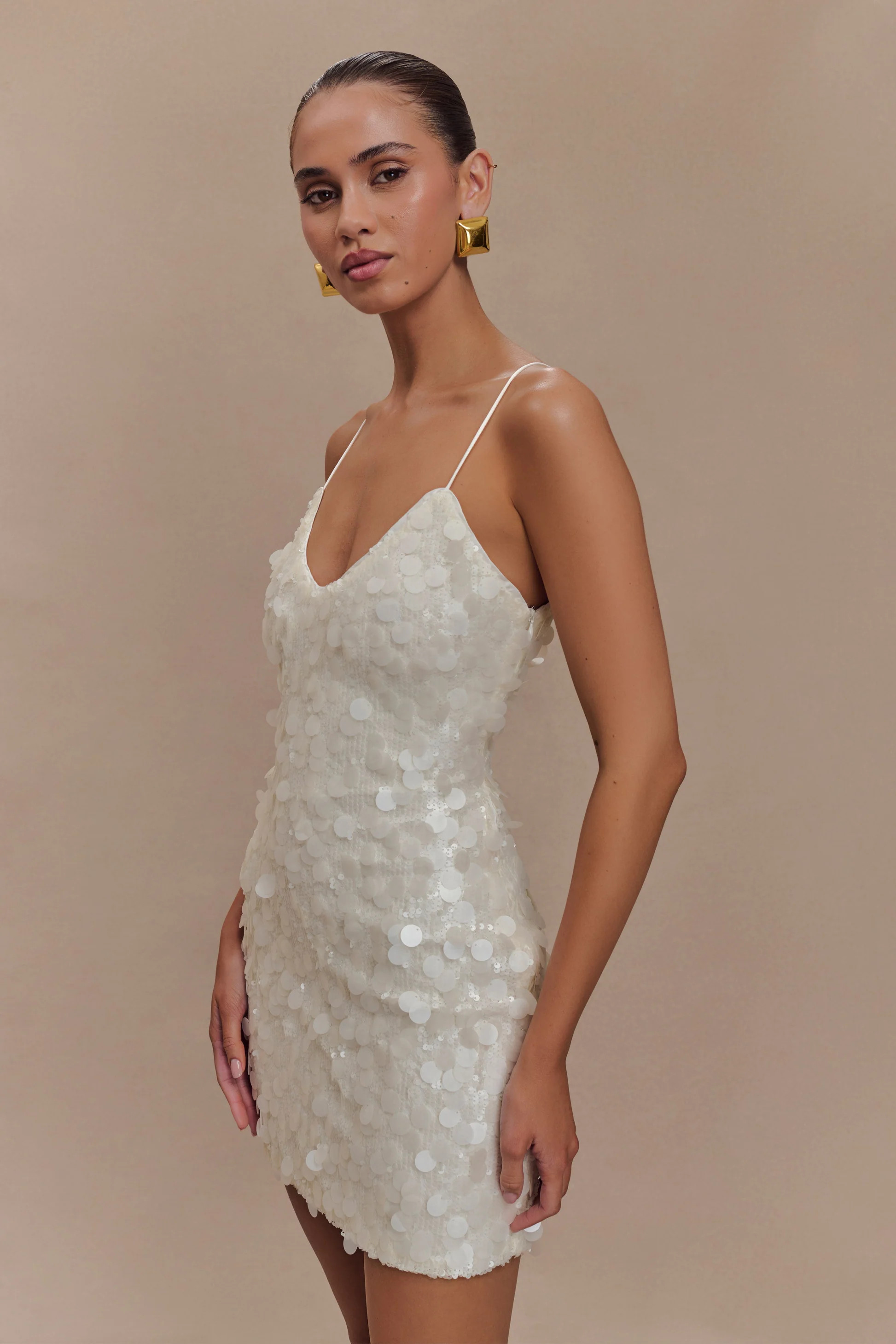 Sequin Mini Dress - Ivory | MESHKI US