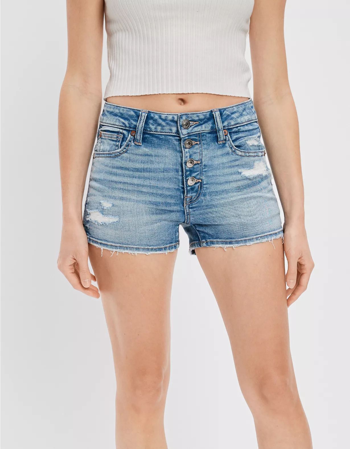 AE Ne(x)t Level High-Waisted Denim Short Short | American Eagle Outfitters (US & CA)