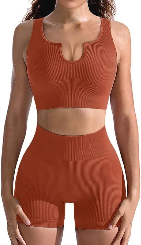 2 Piece Seamless Yoga Gym Outfits for Women, Sexy Ribbed Two Pieces Workout Sets | Amazon (CA)