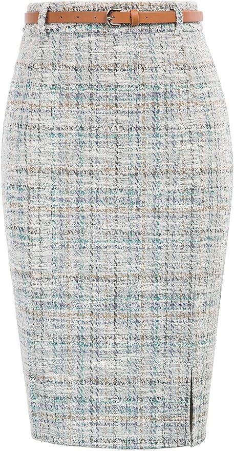 Kate Kasin Women's Bodycon Pencil Skirt with Belt Solid Color Hip-Wrapped | Amazon (US)