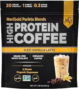 MariGold High Protein Coffee - Iced Vanilla Latte, 20g Grass-Fed Whey Protein Isolate, Energy & W... | Amazon (US)