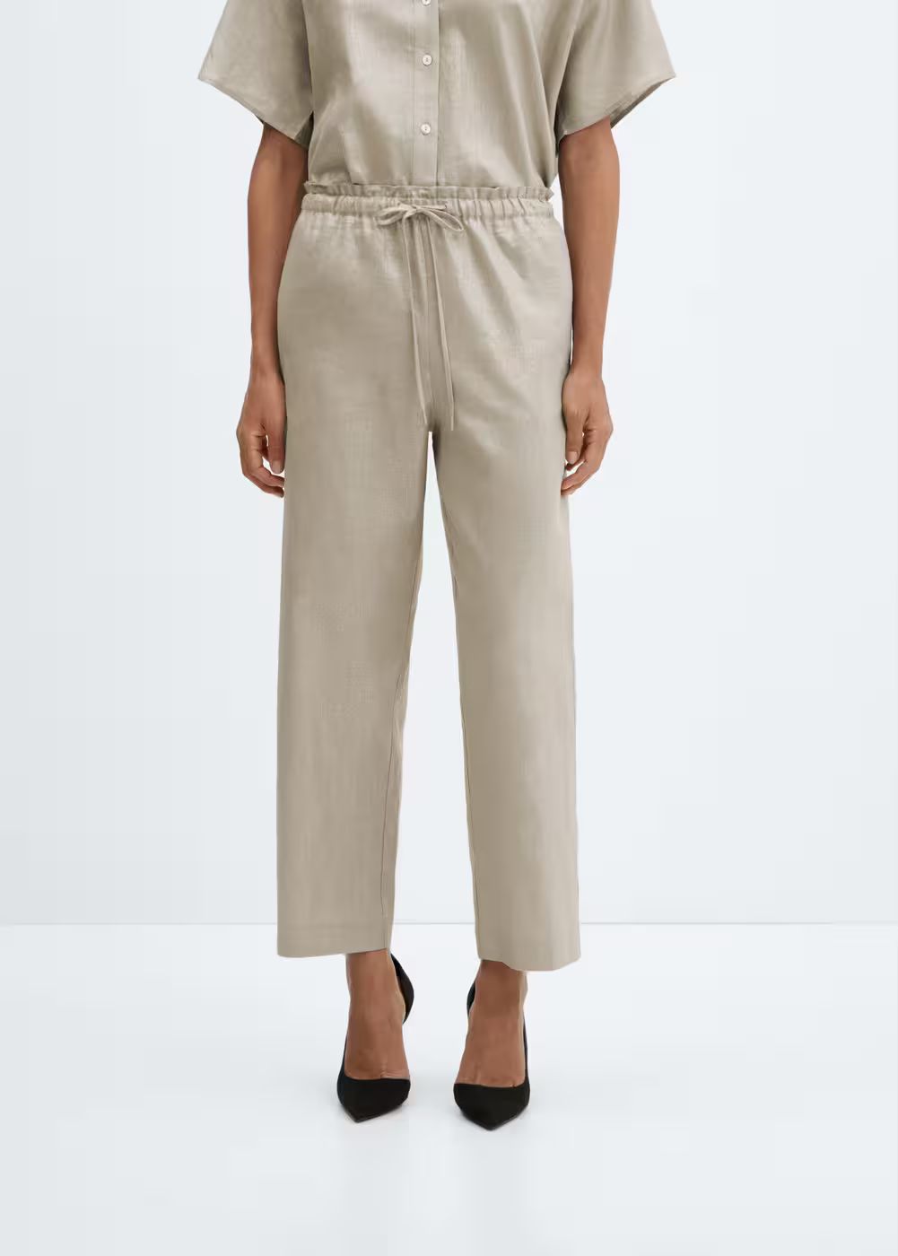 Linen-blend elastic waist trousers | MANGO (US)