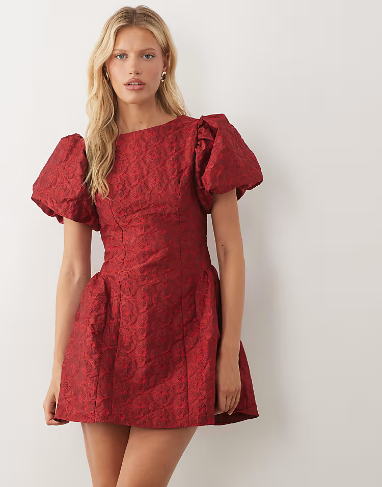 ARRANGE premium full skirted mini dress in red | ASOS (Global)