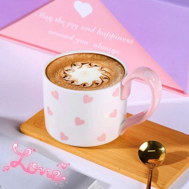1pc, 350ml, Unique Design Heart Pattern Ceramic Mug - Valentine's Day Gift, Couple Mug, Stylish N... | SHEIN