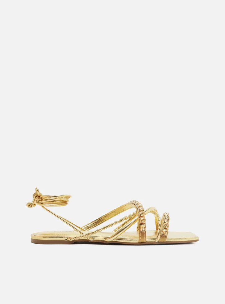 Sandália Rasteira Dourada Arezzo Tiras Pedrarias | ZZ Mall (BR)