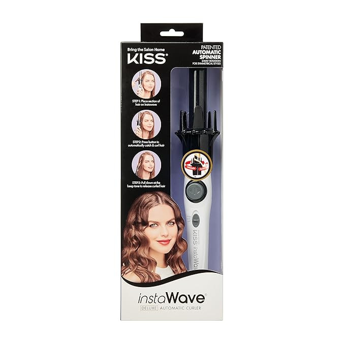 KISS Instawave Deluxe Automatic Rotating Curling Iron, Patented Automotic Spinner, 2-Way Rotation... | Amazon (US)