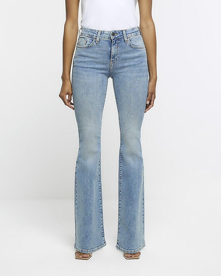 Blue high waisted flared jeans | River Island (UK & IE)