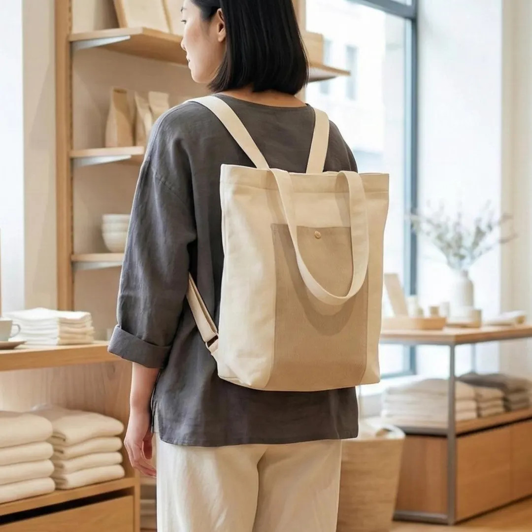 Convertible Canvas Backpack Tote Bag with Free Pouch Set | Commuter Essentials, Market Totepack | Etsy (US)