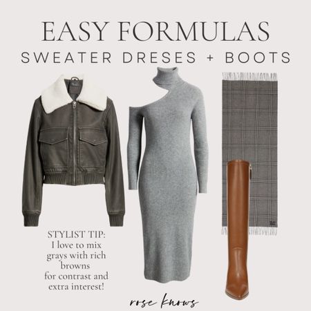 Easy sweater dress outfit 
Grays and browns work so well
Together💕

#LTKworkwear #LTKGiftGuide #LTKtravel