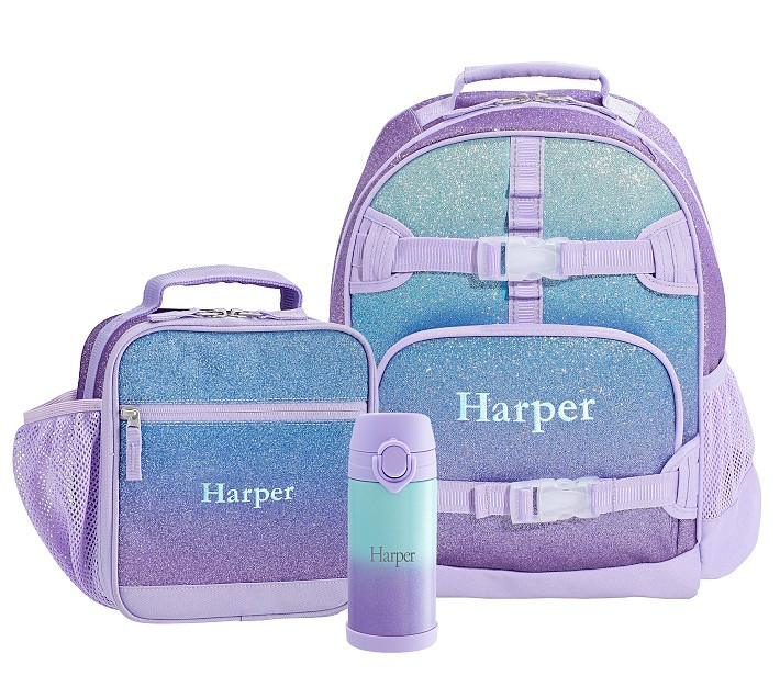 Mackenzie Lavender Aqua Ombre Glitter Backpack & Lunch Bundle, Set Of 3 | Pottery Barn Kids