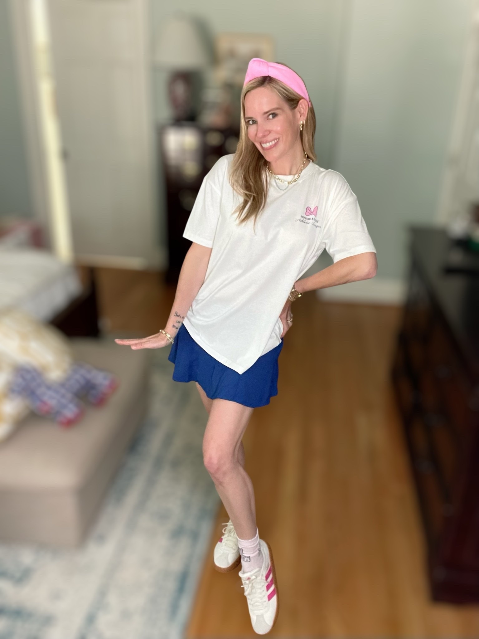 💗 Use code PREPPYREBEL for 10% off my Melinda Maria jewelry stack! #MelindaMariaPartner 💛💫

🎀 Sporty meets sweet with this adorable Minnie & Daisy graphic tee + retro sneaker moment! Whether you’re headed to the parks, running errands, or just channeling some nostalgic Disney vibes, this look is full of playful personality and comfy-cute details!

👕 Tee: Minnie & Daisy Athletic League graphic shirt from Target – oversized, lightweight, and full of vintage varsity charm 💖
🧦 Socks: Disney x Skinnydip Minnie Mouse crew socks – I couldn’t choose just one, so I styled both the pink “1928” pair and the white laureled Minnie!
👟 Sneakers: Adidas sneakers with pink stripes for that perfect pop 🎀
🎀 Headband: Pink knotted headband to tie in the Minnie theme 💗
💍 Jewelry: Layered Melinda Maria necklaces – Lil Frankie Chain + Not Your Basic Samantha Tennis Necklace in Blue Opal (code PREPPYREBEL saves you 10%!)

🩵 Skirt: Blue athletic skort adds a sporty twist – great for summer walks, tennis, or just twirling around 💃🏼

📸 A fun, easy everyday Disney-inspired outfit that’s as comfy as it is cute!

#PREPPYREBEL #MelindaMariaJewelry #DisneyStyle #MinnieAndDaisy #TargetStyle #LTKunder50 #AdidasStyle #LTKActivewear #SportyChic #LTKcasual #MinnieMouseStyle #LTKBackToSchool 🏸✨

#LTKFindsUnder50 #LTKFindsUnder100 #LTKShoeCrush