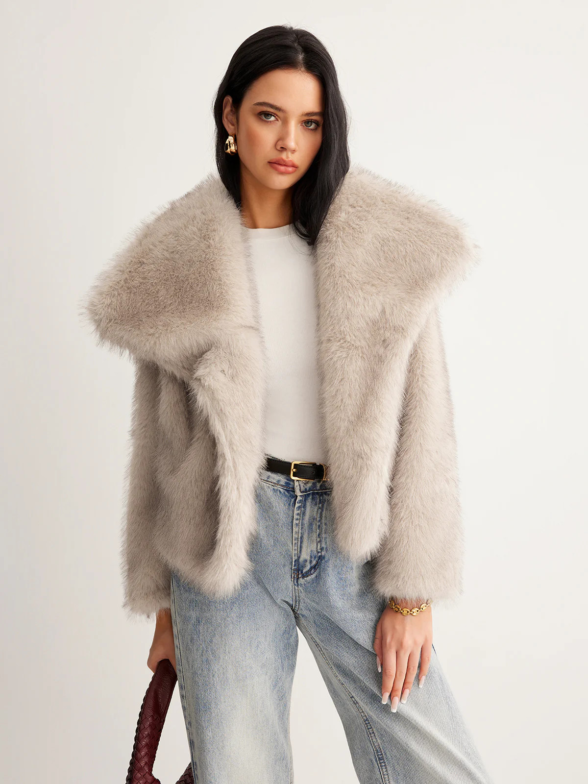 Faux Fur Button Wool Coat | Commense