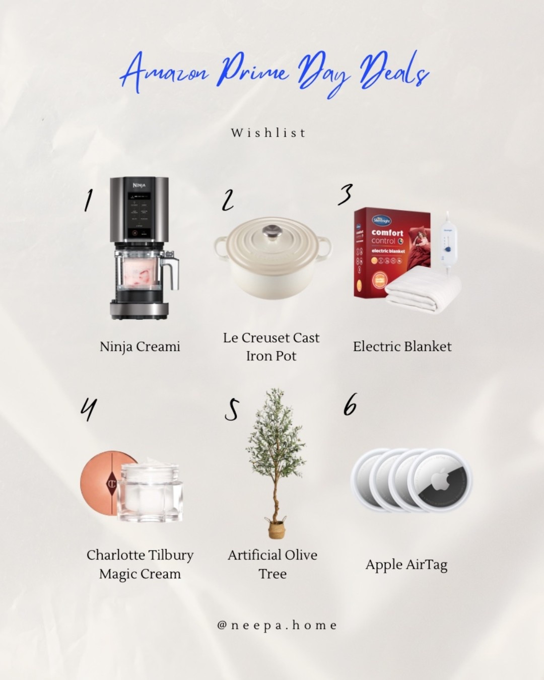 Continuing with my Amazon Prime Day finds — this time it’s my wish list edition! 👀 If my husband’s watching, this one’s for you 😉 

A mix of practical and dreamy picks I’ve been eyeing up: the Ninja Creami (been on my list forever!), a Le Creuset casserole pot (ultimate kitchen goal), an electric blanket for cosy nights, Charlotte Tilbury Magic Cream because it really is that good, an olive tree to style up our lounge, and Apple AirTags for our travels. 

#LTKxAmazon #LTKhome #LTKgiftguide