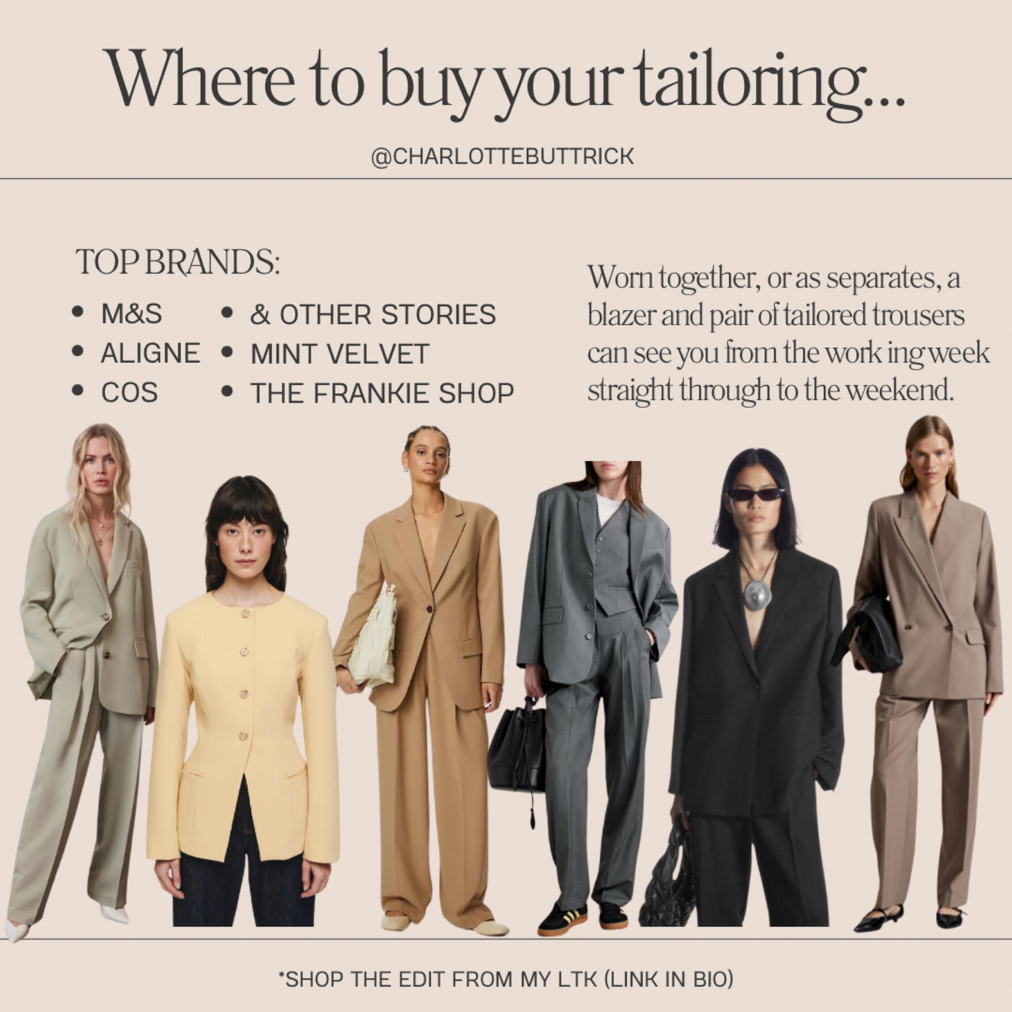 CAPSULE WARDROBE STAPLES:

Where to buy your tailoring - blazers - trousers - waistcoats - workwear - for your capsule wardrobe spring 2024!

#capsulewardrobe #springcapsule #wardrobestaples #blazer #workwear 

#LTKstyletip #LTKSeasonal #LTKworkwear