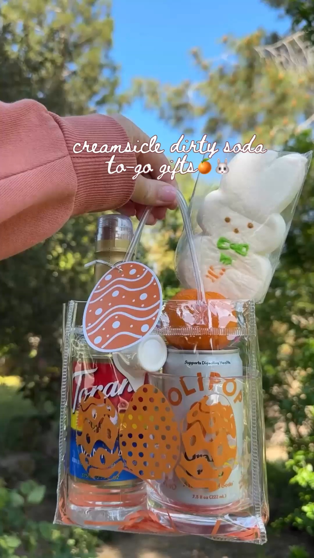 Creamsicle dirty soda to-go gifts! 🍊🐰 This bag set is adorable! Add the mini vanilla syrup, cup, soda, cutie and mini half and half’s! 

#LTKspring #LTKdayinmylife #LTKspringtrends