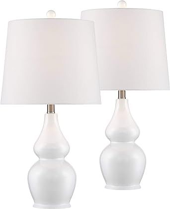 Jane Modern Table Lamps Set of 2 Ceramic White Double Gourd Drum Shade for Living Room Family Bed... | Amazon (US)