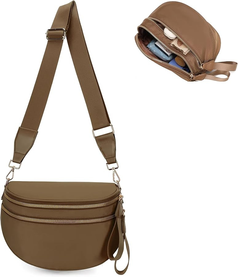 Checkered Crossbody Bum Bags for Women, Nylon Sling Bags with Shoulder Strap, Large Capacity Chec... | Amazon (US)