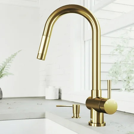VIGO Gramercy Pull-Down Kitchen Faucet and Soap Dispenser (in Matte Brushed Gold) | Walmart (US)