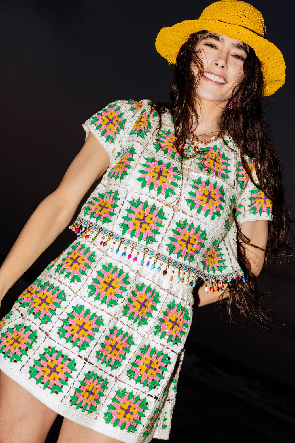 White Multi Crochet Beaded Top | Queen of Sparkles