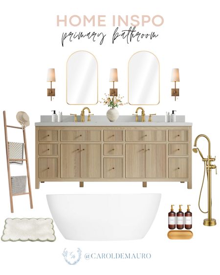 Here's a neutral with gold accent inspo for your next bathroom renovation! 
#interiordesign #bathroomessentials #modernhome #springrefresh

#LTKhome #LTKSeasonal #LTKstyletip