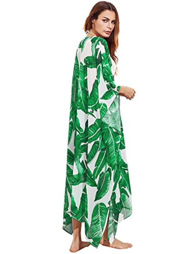 SweatyRocks Women's Flowy Kimono Cardigan Open Front Maxi Dress | Amazon (US)