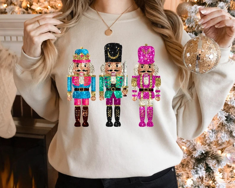 Preppy Nutcracker Sweatshirt Faux Sequin Nutcracker Christmas - Etsy | Etsy (US)