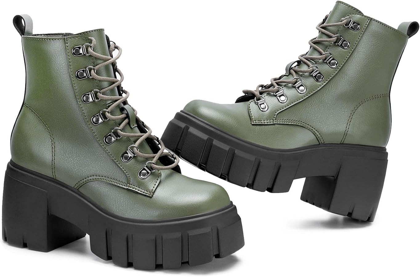 FITORY Women’s Combat Boots Lightweight Lace up Side Zipper Ankle Botas High Heel Chunky Platfo... | Amazon (US)