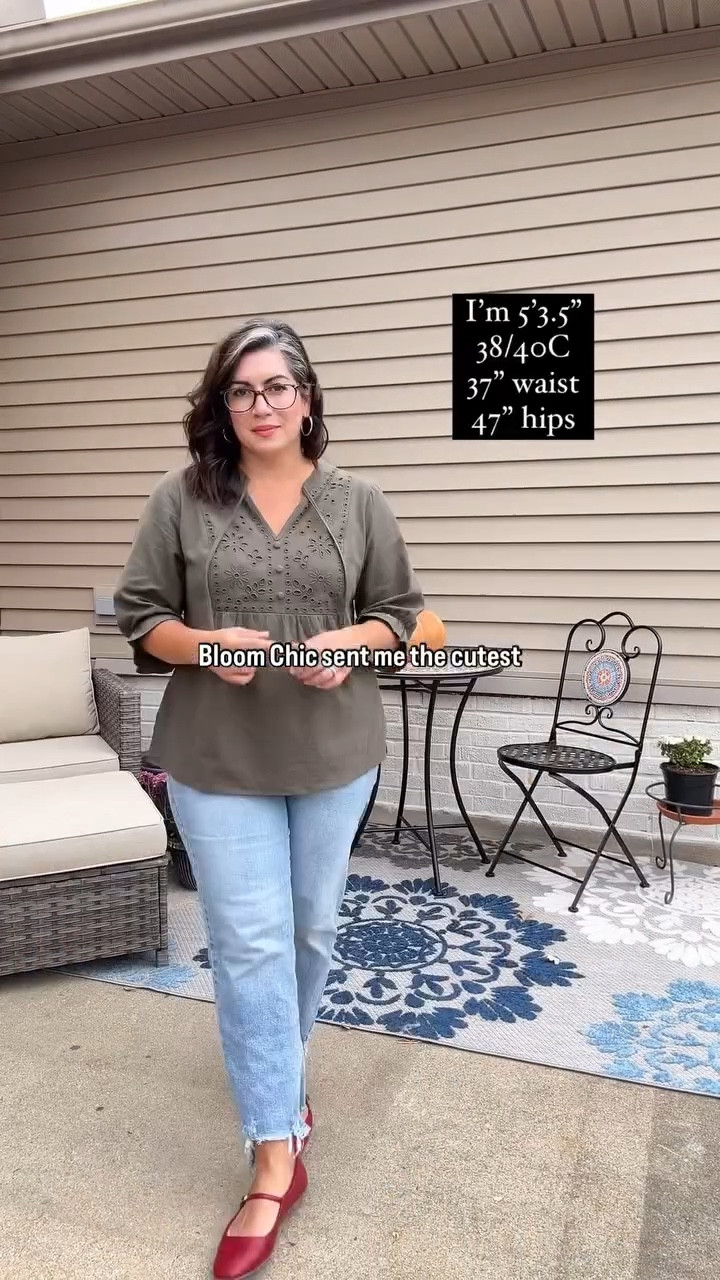 100% Cotton lantern sleeve top with cut out detail from bloomchic.  Red Mary Jane shoes from Target. Cognac boots from Walmart. Time and tru ankle jeans from Walmart. All fit true to size 
🍁 I’m in the large and it fits true to size for me. You can find this top on my LTK ! #bloomchic #bloomchicdress #sizeinclusive #midsize #plussize #wearwhatyouwant #falloutfit #bodydiversity

#LTKMidsize #LTKVideo #LTKPlusSize