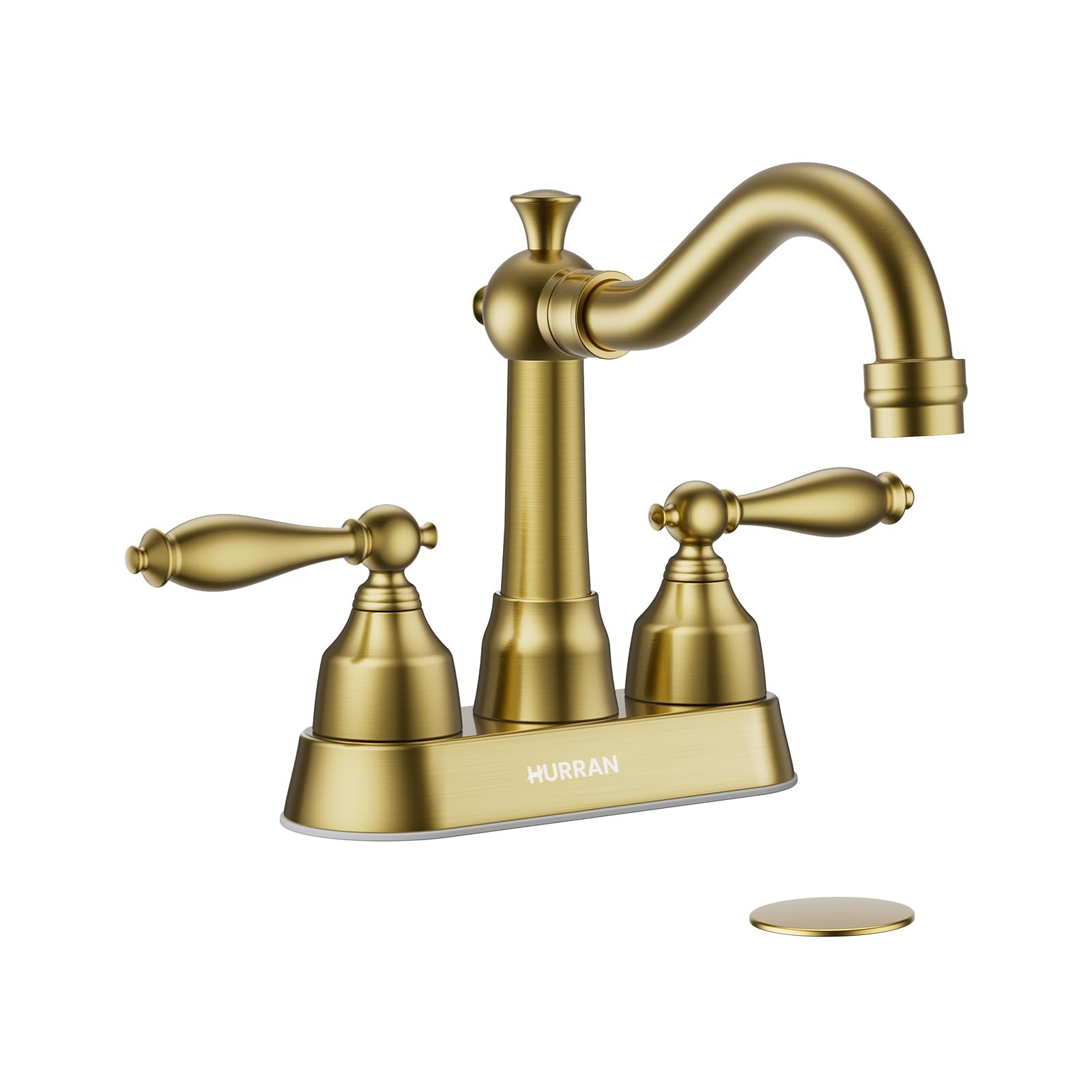 4-inch Centerset Brushed Gold Classical Bathroom Faucet, 2 Handles for 2 or 3 Hole Sink with 360... | Amazon (US)