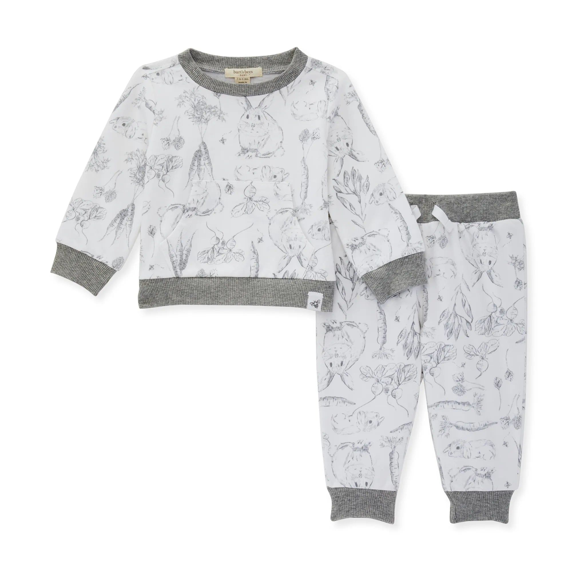 Organic French Terry Top & Pant Set, Bunny Toile | SpearmintLOVE