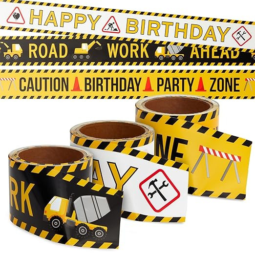 BLUE PANDA 3 Pack 100 Foot Rolls Birthday Caution Tape for Construction Party Decorations (3 Inch... | Amazon (US)