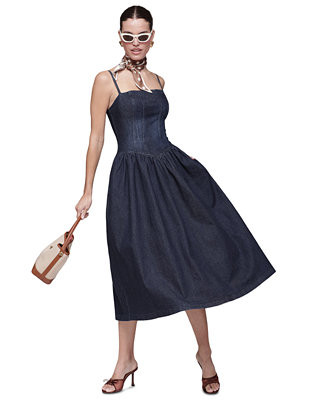 Women's Drop Waist Square Neck Midi Dress | Macy's