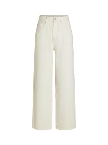 CIDER Yoney Denim Solid Straight Leg Jeans: Ivory, XL | Amazon (US)