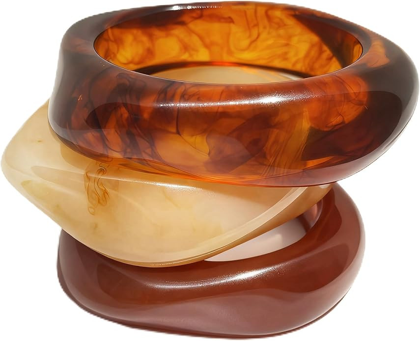 FAXHION Chunky Resin Acrylic Bangle Bracelets for Women, Colorful Wide Geometric Bangles Set, Sta... | Amazon (US)