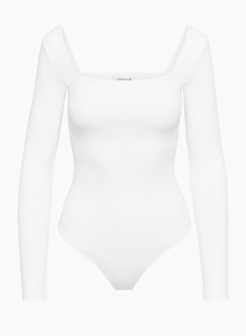 Contour Squareneck Longsleeve Bodysuit in White | Large | Aritzia