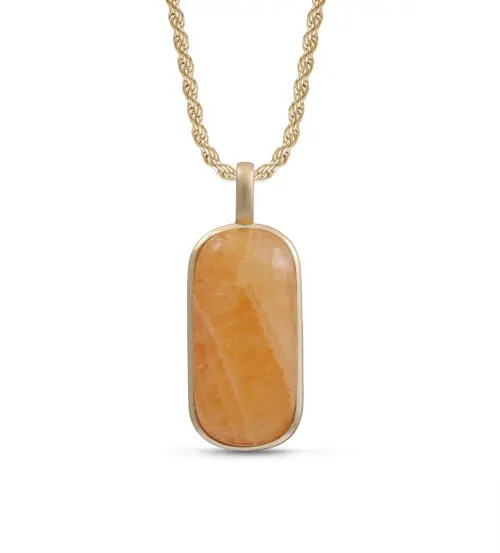 LuvMyJewelry Yellow Lace Agate Sterling Silver Men Tag Necklace in 14Kt Gold Vermeil On Sterling at Nordstrom | Nordstrom