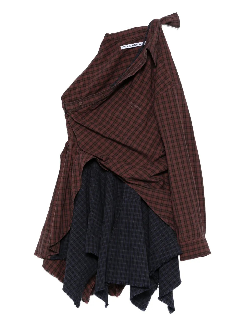 Alexander Wang one-shoulder checked-pattern mini dress - Brown | Farfetch Global