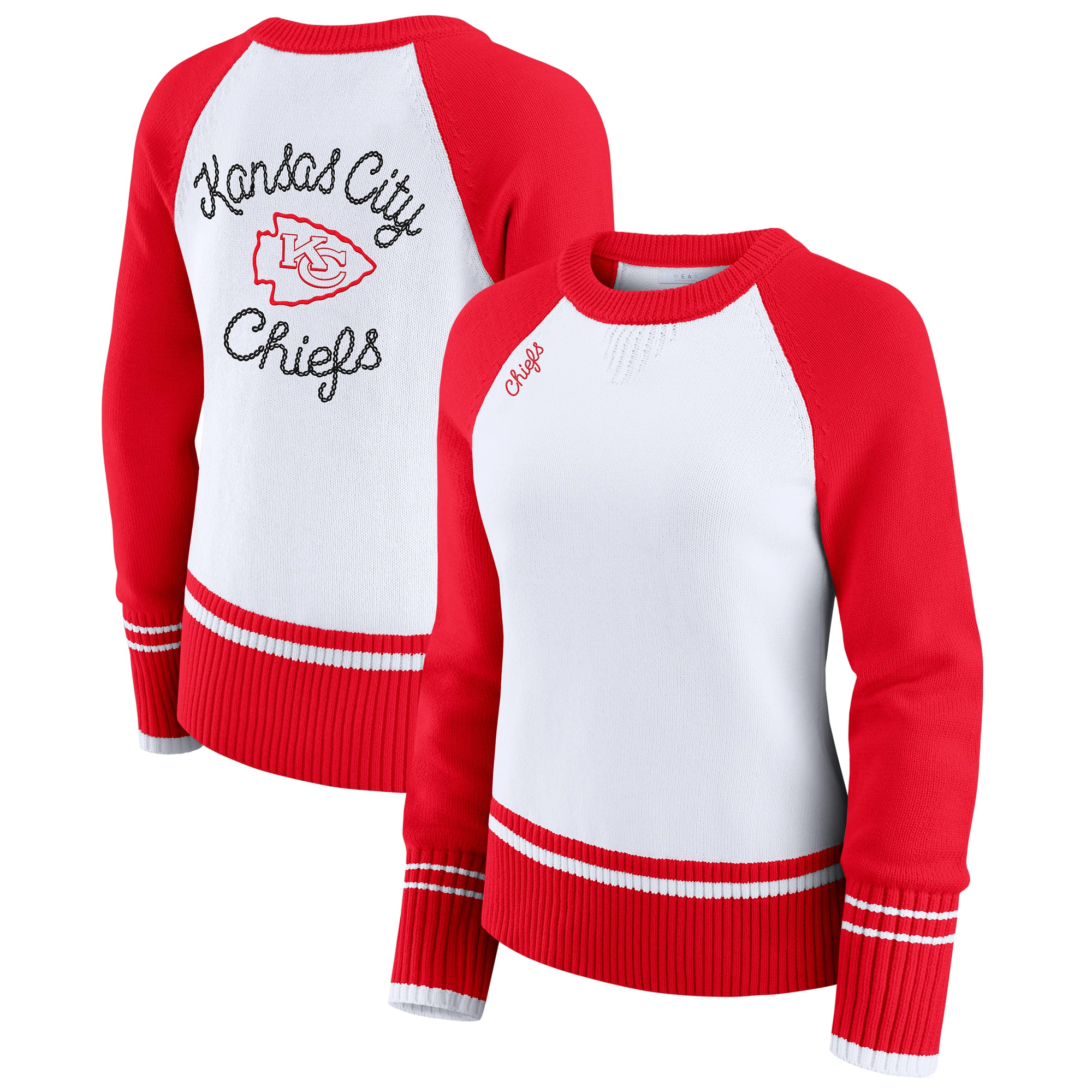 Women's Kansas City Chiefs WEAR by Erin Andrews White/Red Colorblock Raglan Sweater | NFL Shop