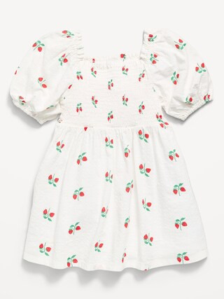 Printed Fit and Flare Puff-Sleeve Smocked Dress for Toddler Girls | Old Navy (US)