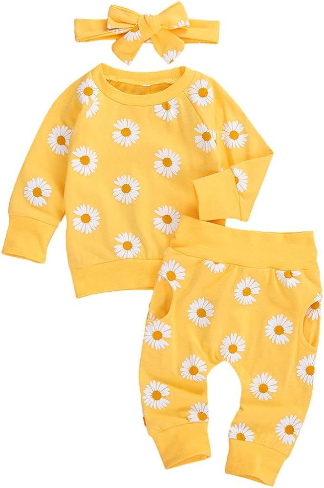 0-24M Flower Newborn Infant Baby Girl Clothes Set Long Sleeve Sweatshirts Tops Pants Outfits | Amazon (US)